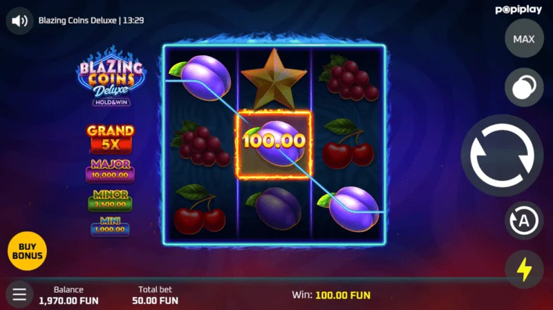 Blazing Coins Deluxe dobitak u osnovnoj igri